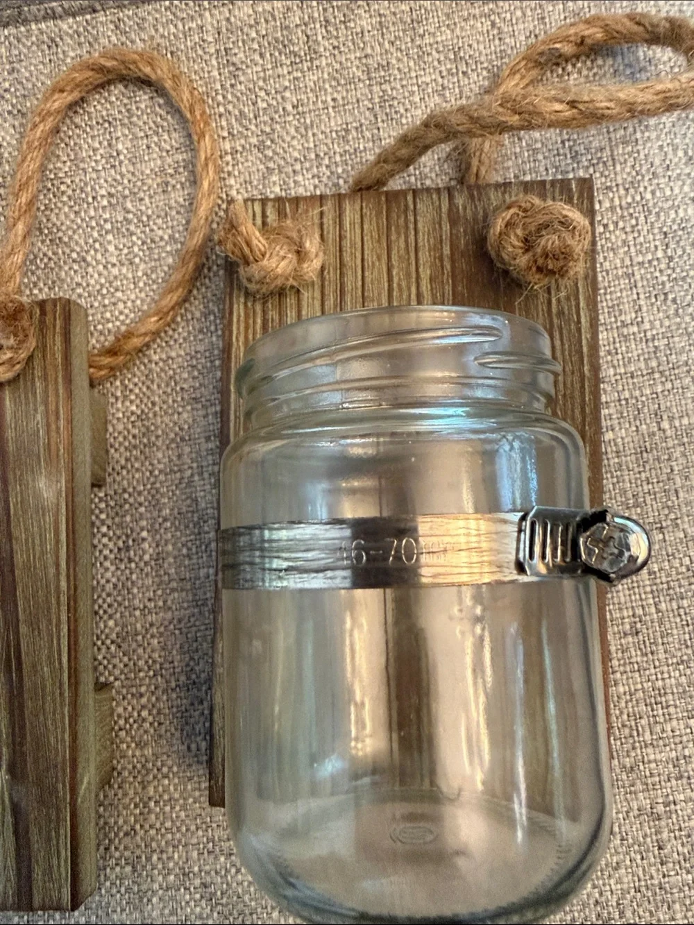 Rustic Brown Wood Wall Sconce with Clear Glass Jar